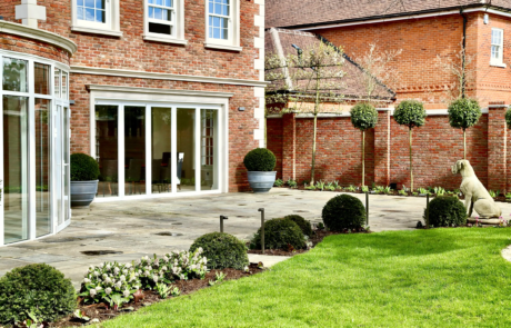 A large garden in Hertfordshire in the sunshine