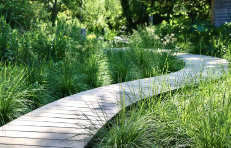 A Hertfordshire garden by a river's edge in the sunshine