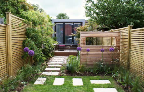 A garden with modern, soft and airy planting with splashes of colour.