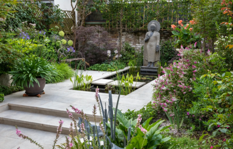 A sophisticated contemporary garden that blends Japanese Zen and classical Mediterranean traditions