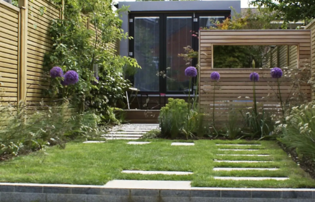 A garden with modern, soft and airy planting with splashes of colour.