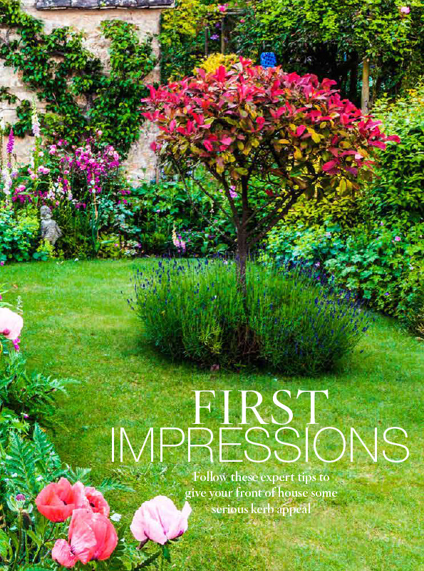 Magazine Image of a bright colourful garden with the text "First Impressions - Follow these expert tips to give your front of house some serious kerb appeal"