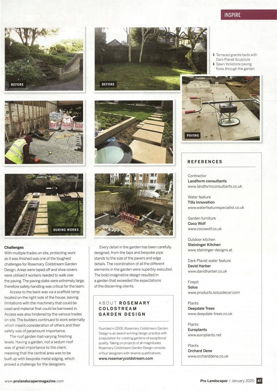 Pro Landscaper January 2020 "City Serenity - London Garden Revamp - Rosemary Coldstream Garden Design" Magazine article page