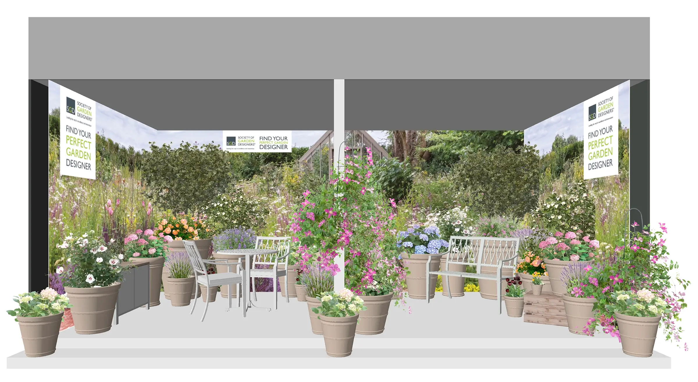 A 3D model of Rosemary Coldstream's stand at Chelsea Flower Show 2024