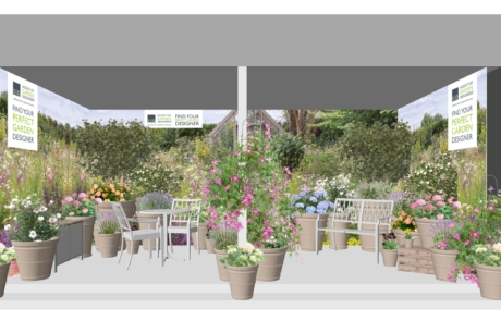 Mock-up image design of Rosemary Coldstream's stand at Chelsea flower show